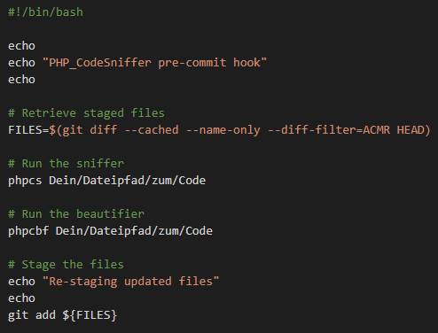 Beispielcode für die Nutzung des PHP-CodeSniffers